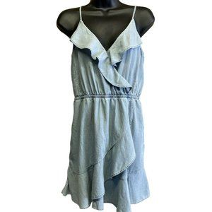 Express Denim Ruffle Front Cami Dress Above The Kn